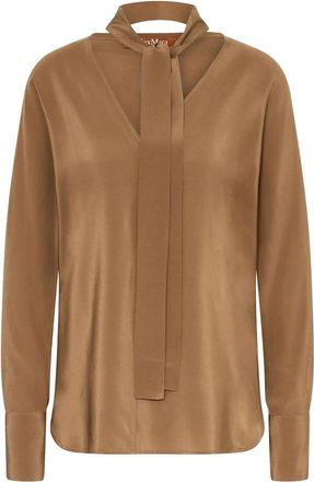 Max Mara Zijden Cr&ecirc;pe de Chine Blouse met Stropdas - Dames - Blouses - Beige - S - Overhemden
