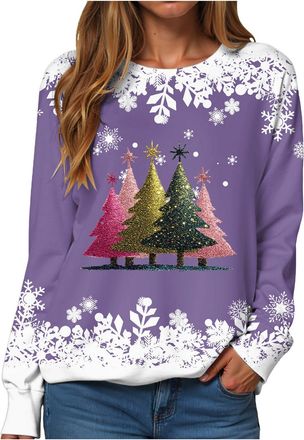 Generic Christmas Sweatshirt Women Winter Jumpers Outwear Shirt Plus Size Crew Neck Sweater Funny Blouse Christmas Hoodie for Women Uk Sweater for Ladies Top