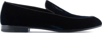 Giorgio Armani Fluwelen loafers met geborduurd logo - Heren - Loafers - Blauw - 41 EU - Leer - Schoenen