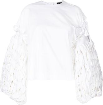 A.W.A.K.E. woven puff-sleeve blouse - women - Cotton/Elastane - 34 - White