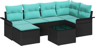 vidaXL Conjunto De Sof&aacute; De Jard&iacute;n 7 Uds. Negro Rat&aacute;n Sint&eacute;tico Vidaxl