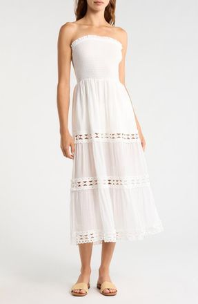 Elan Tiered Strapless Cover-Up Dress in White at Nordstrom, Size X-Small