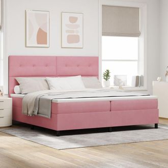 vidaXL LED Box Spring Bed with Mattress Pink 200 x 200 cm Fabric vidaXL