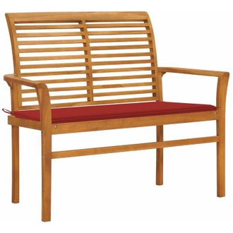 vidaXL Vidaxl - Banco De Jard&iacute;n Madera Maciza De Teca Con Coj&iacute;n Rojo 112 Cm
