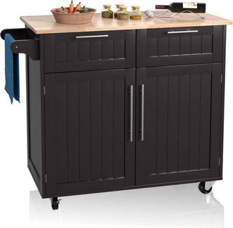 Costway Costway Isla De Cocina, Carro De Cocina Giratorio Con Cajones De Almacenamiento Y Grandes Armarios, Carro De Servir, 4 Ruedas Universales Y Toallero, 