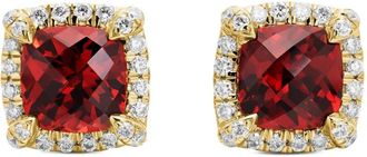 David Yurman Orecchini a bottone Petite Chatelaine in oro giallo 18kt con diamanti e granato (5mm) - Rosso