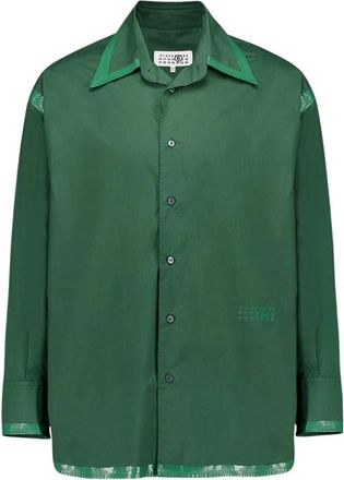 Maison Margiela Poplin overhemdjas met gecoate zoom - Heren - Casual Overhemden - Groen - S - Katoen - Overhemden