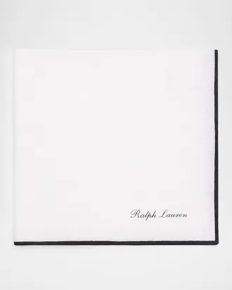 Ralph Lauren Purple Label Men & apos;s Linen Contrast-Trim Logo Pocket Square