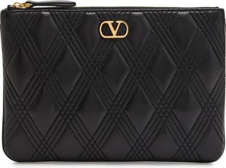 Valentino Garavani Quiltie 67 Medium Leather Pouch - Black - One Size