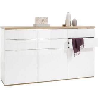 Decorspace Madia multiuso Mundi 3 ante e 6 cassetti bianco laccato arredamento moderno h 102 cm -Marmo