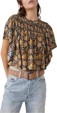 Free People Printed Ruffled Up Top In Navy Combo