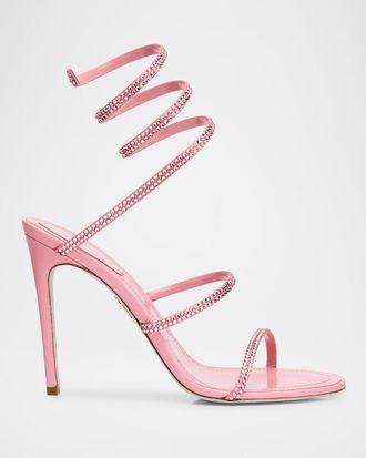 Rene Caovilla Cleo Satin Strass Snake-Wrap Sandals