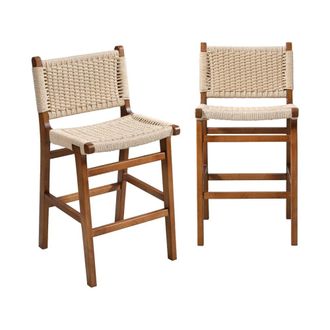 Sweeek Taburete de bar de madera de hevea y asiento de cuerdas, set de 2