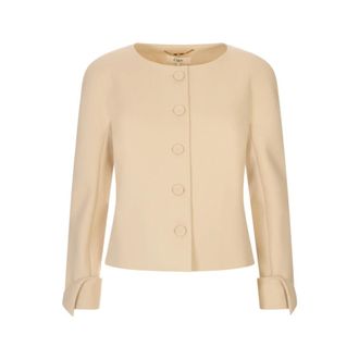 Chlo&eacute; Jassen, Dames, Beige, M, Wol, Collarless Jacket