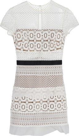 Self Portrait Oblique Lace Mini Dress in White Polyester