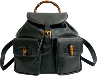 Gucci Pre-owned Backpacks, male, Black, Size: ONE SIZE Pre-owned Bamboo Leather Backpack