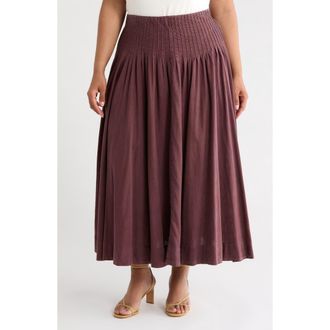 Treasure & Bond Pleated Linen Blend Maxi Skirt in Brown Malicacia at Nordstrom, Size 1X