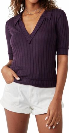 Free People Krystal Polo Collared Short Sleeve Top In Moonscape Combo