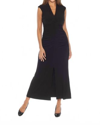 Joseph Ribkoff Womens Ruched V-Neck High Slit Long Dress In Black