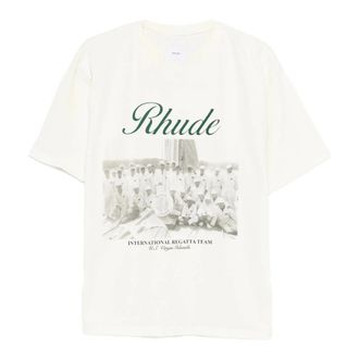 Rhude T-Shirts, male, White, Size: S Printed Crewneck T-shirt