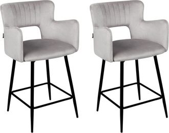 Beliani Set di 2 sgabelli da bar velluto grigio e metallo braccioli e schienale con apertura Sanilac