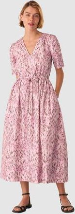 Whistles Short Sleeve V-Neck Printed Midi Dress in Pink/multi at Nordstrom, Size 10