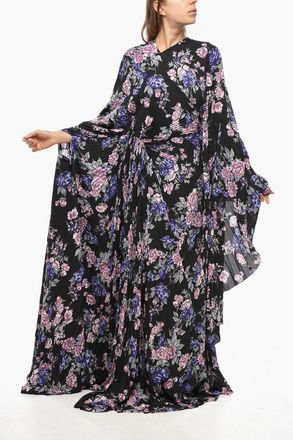 Balenciaga Vestito Kimono in Tessuto Pliss&egrave; Motivo Floreale Balenciaga