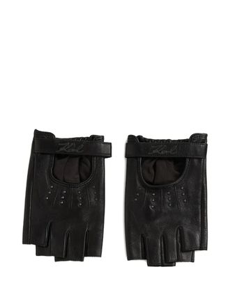 Karl Lagerfeld Signature fingerless embellished gloves - women - Goat Skin - S - Black