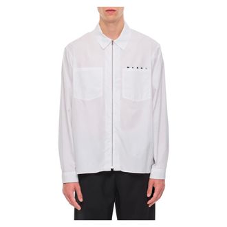 Marni Light Jackets, male, White, S, Poplin Zip Shirt with Hidden Logo