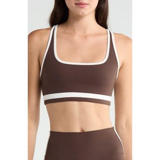 SPLITS59 Bianca Rigor Racerback Sports Bra in Dark Chocolate/white at Nordstrom, Size X-Large