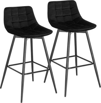 Woltu Woltu - 2x bar stools Breakfast Home Kitchen Pub barstools Velvet Metall Bar chairs Black