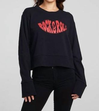 Chaser Rock And Roll Lips Tee In Black And Red