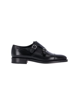 John Lobb Black Leather William Monk Strap Shoes