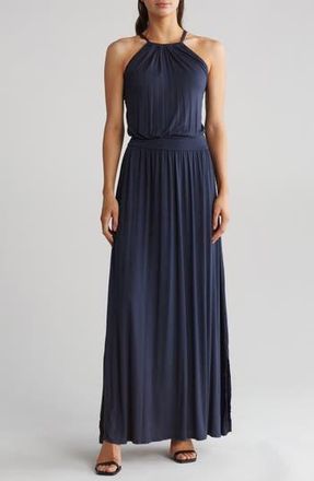 Go Couture Halter Neck Blouson Maxi Dress in Navy at Nordstrom Rack, Size X-Large