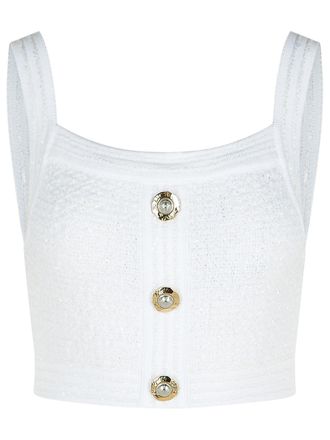 Balmain White Cotton Blend Top
