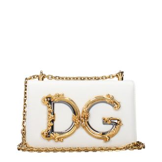 Dolce & Gabbana Dolce&Gabbana Damens Umh&auml;ngetaschen aus wei&szlig;em Leder
