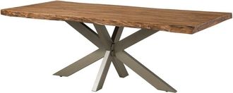 Massivmoebel24 FREEFORM 5 Tavolo da pranzo in legno di sheesham - decapato / naturale - gambe ad X argento matt 220x100