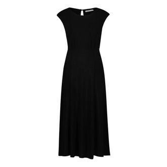 Betty & Co Kleedjes, Dames, Zwart, M, Leer, Mouwloze Jerseyjurk met Plooien