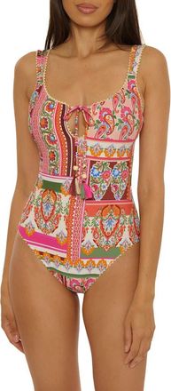 Lucky Brand Verona Tile Print One-Piece Swimsuit in Pink Multi at Nordstrom, Size Small