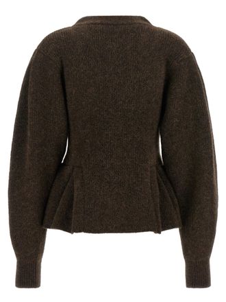 Rotate Peplum Wool-Alpaca Blend Cardigan - Brown