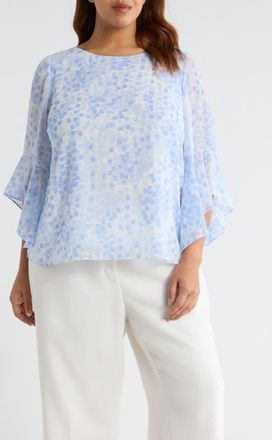 Kasper Ruffle Sleeve Top in Paris Bleu Multi at Nordstrom, Size 2X