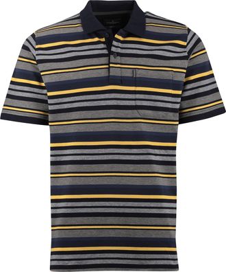 Casamoda Poloshirt Casa Moda grijs gele strepen 2 knoops