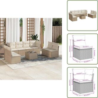 vidaXL The Living Store Set Divano da Giardino 9 pz con Cuscini Beige in Polyrattan - Sedute da esterno