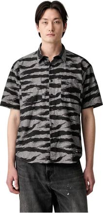 Neighborhood Overhemden, Heren, Zwart, L, Katoen, Camo Patroon Chambray Shirt SS
