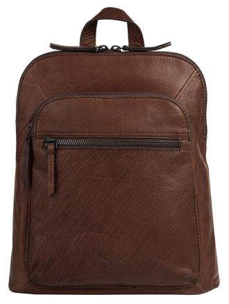 Sansibar Laptoprucksack SANSIBAR, Damen, Gr. B/H/T: 29cm x 25cm x 6cm, onesize, braun (cognac), Leder, Rindsleder, Retro, Rucks&auml;cke Laptoprucksack, echt Leder