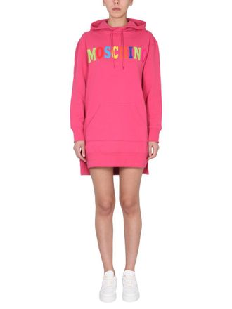 Moschino Dress With Multicolor Flocked Logo
