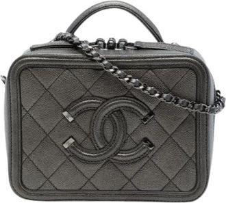 Chanel Pre-owned Filigree Vanity Case - Dames - Vintage Schoudertas - Grijs - ONE Size - Leer - Vintage