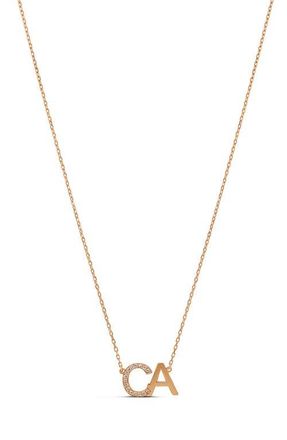 SHYMI Pav&eacute; 2-Initial Pendant Necklace in Rose at Nordstrom