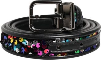 Dolce & Gabbana Paillet Versierde Metalen Gesp Riem - Heren - Riemen - Veelkleurig - ONE Size - Leer - Accessoires