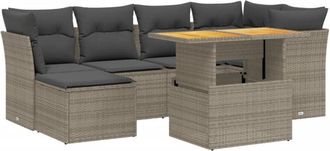 vidaXL Vidaxl - Set De Sof&aacute;s De Jard&iacute;n 7 Piezas Con Cojines Rat&aacute;n Pe Gris